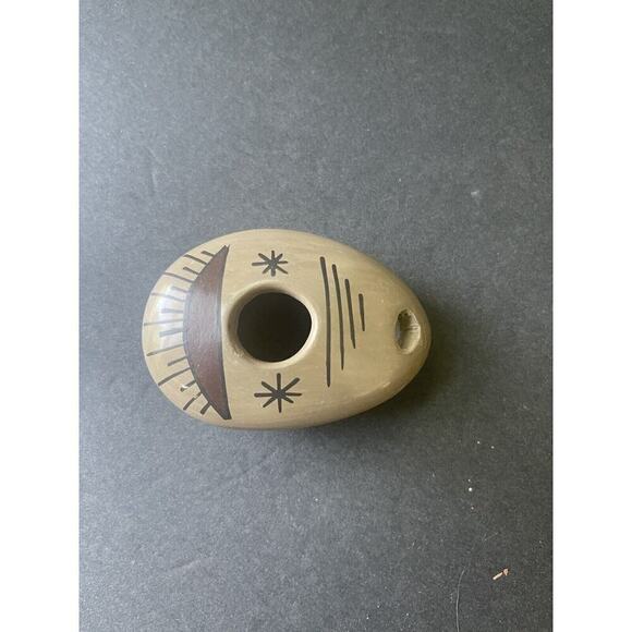 Native American Handcrafted Hand Painted Artisan Tan Brown Pottery Whistle